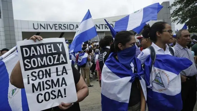 - Demonstrators protest outside the Jesuit-run Universidad Centroamericana, UCA, demanding the university’s allocation of its share of 6% of the natio