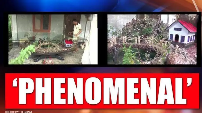 Nagaland sculptor designs phenomenal miniature landscape from wood with waterfall, huts Nagaland