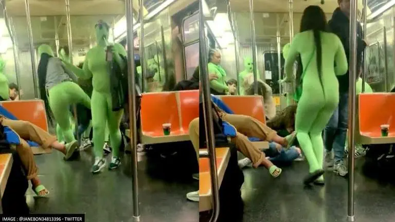 Green Goblins? Women in Neon leotards toss & punch teens in bizarre NYC subway robbery New York Subway