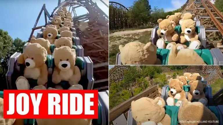 Netherlands: 22 stuffed bears ride a roller coaster in theme park, watch adorable video