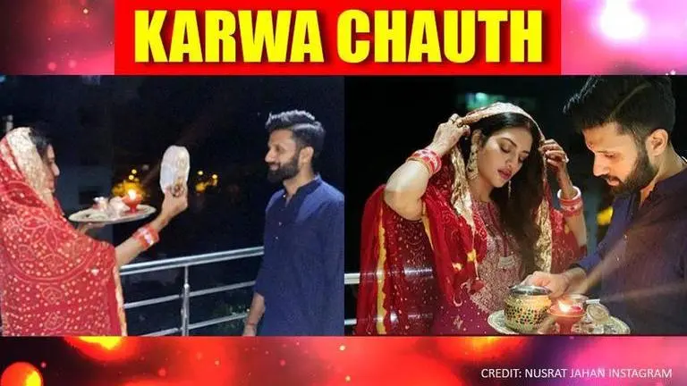 Nusrat Jahan celebrates Karwa Chauth with husband Nikhil Jain Nusrat