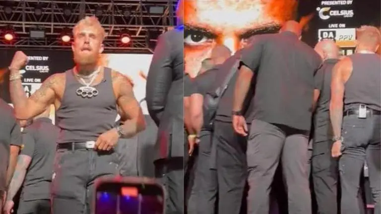 Massive brawl breaks out during Jake Paul vs Nate Diaz pre-match faceoff - WATCH Massive brawl breaks out during Jake Paul vs Nate Diaz pre-match faceoff- WATCH