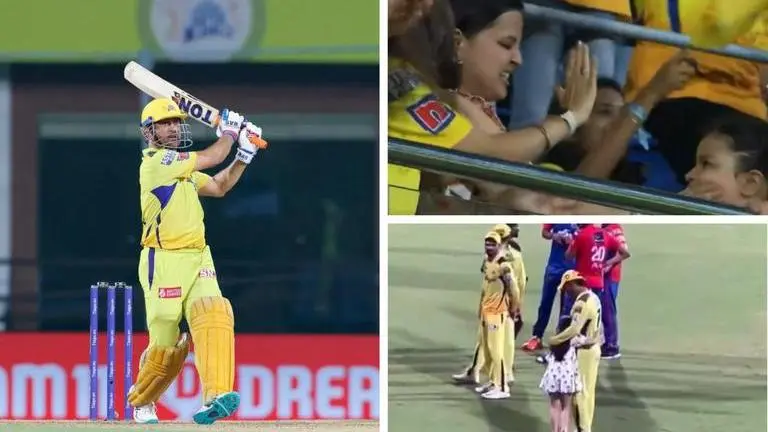 CSK vs DC: Sakshi Dhoni and Ziva's heartwarming reaction to MS Dhoni's sixes goes viral MS Dhoni and Ziva Dhoni