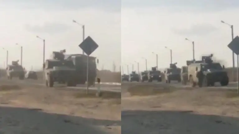 Ukrainian civilian tries to block Russian convoy, identical to Tiananmen Square 'tank man' Russia