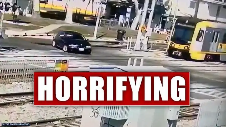 Los Angeles: Miraculous escape for driver as train smashes into car, watch video Los Angeles