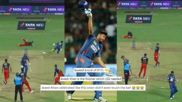 'Greatest finisher ever': Netizens roast Avesh Khan for 'GOAT' knock & celebration vs RCB Netizens troll Avesh Khan