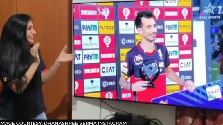 Dhanashree Verma celebrates fiancee Yuzvendra Chahal's performance vs Hyderabad: Watch Dhanashree Verma
