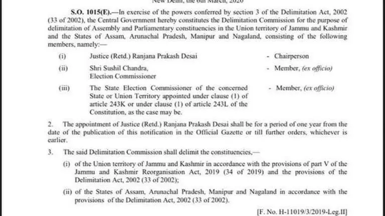Centre sets up Delimitation Commission for Jammu & Kashmir, four Northeast states Delimitation Commission