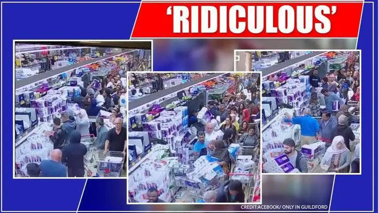 CCTV footage shows stampede in Sydney's store to get toilet paper amid national shortage CCTV footage