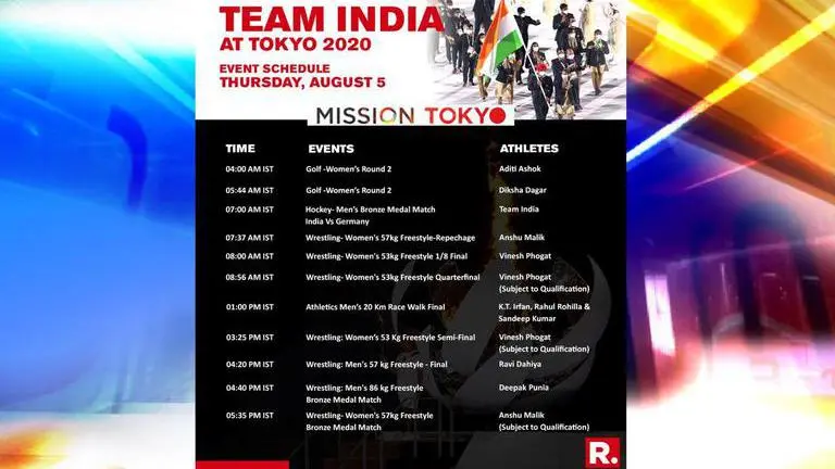 India At Tokyo Olympics: On August 5, Men's Hockey Team & Vinesh Phogat in Action India At Tokyo Olympics on Aug 5