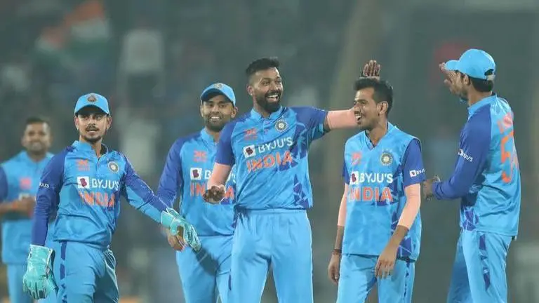 Team India players celebrating a wicket