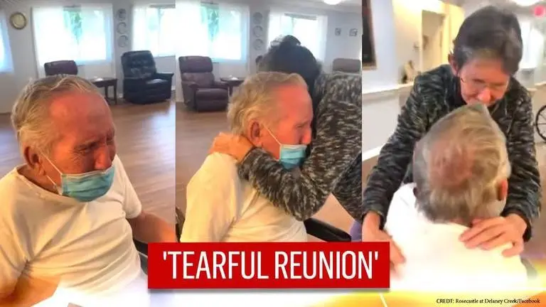 'Priceless moment': Elderly couple separated for seven months reunites with hug | WATCH COVID-19: Elderly couple separated for seven months reunite with hug. Watch