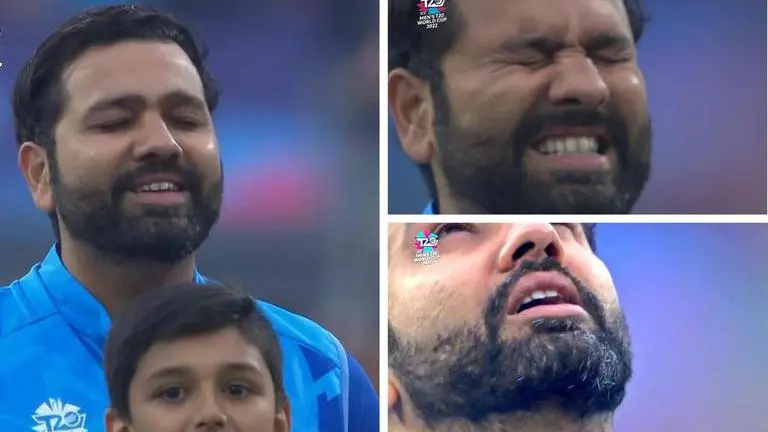 Rohit Sharma has goosebumps-worthy reaction during National Anthem at T20 World Cup Rohit Sharma, T20 World Cup, India, Rohit Sharma national anthem, Team India, Rohit Sharma crying, India vs Pakistan, IND vs PAK