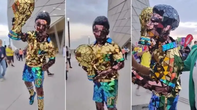 WATCH: Brazilian fan covered in quirky mirror outfit goes to World Cup QF; Twitter amazed World Cup, Brazil, Croatia vs Brazil, Brazil fan mirror outfit, Croatia vs Argentina, FIFA World Cup 2022, Neymar, Brazilian fan, Qatar