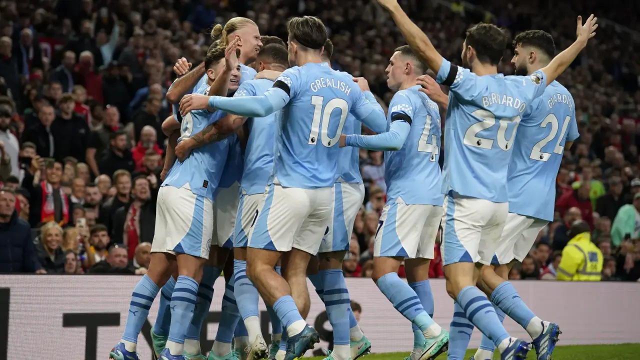 Manchester City players celebrating