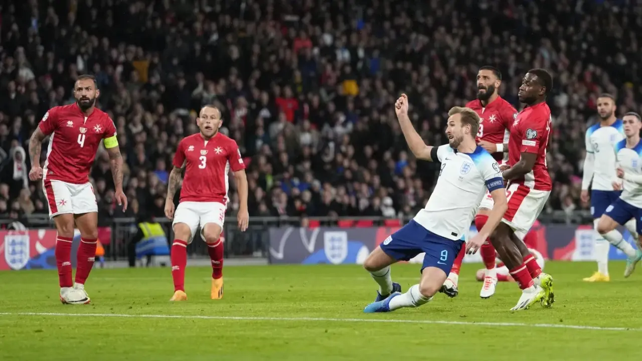 Harry Kane scores after yellow card for diving as England beats Malta 2-0 in Euro 2024 qualifying Harry Kane