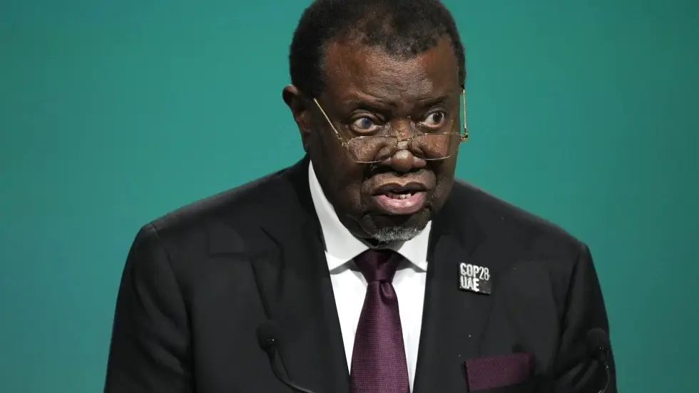 Namibia’s President Hage Geingob Passes Away After Cancer Diagnosis Hage Geingob speaks during a plenary session at the COP28 U.N. Climate Summit, on Dec. 1, 2023, in Dubai