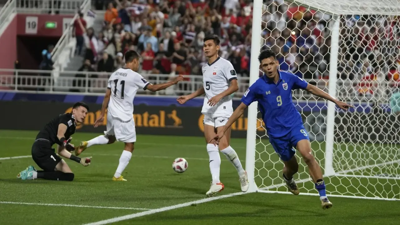 Thailand beats Kyrgyzstan 2-0 in the Asian Cup after goals from Supachai Chaided Thailand