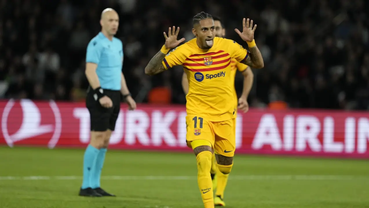 Raphinha scores twice as Barcelona beats PSG 3-2 in 1st leg of Champions League quarterfinals Raphinha