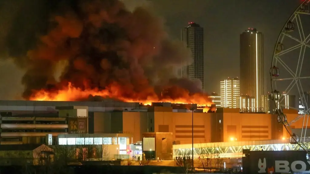 Massive blaze seen over the Crocus City Hall on Western edge of Moscow