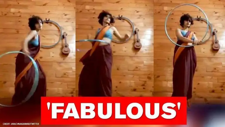 Artist aces Hula Hoop dance moves in saree and sneakers, netizens 'can't take eyes off' Hula Hoop dance