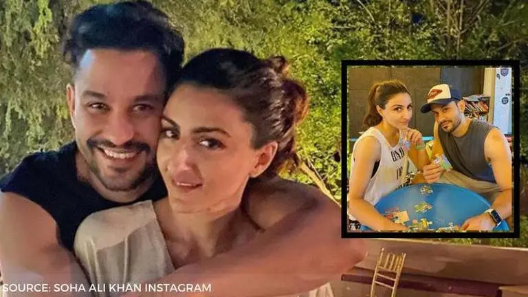Soha Ali Khan shares candid pic with Kunal playing with a jigsaw puzzle soha ali khan
