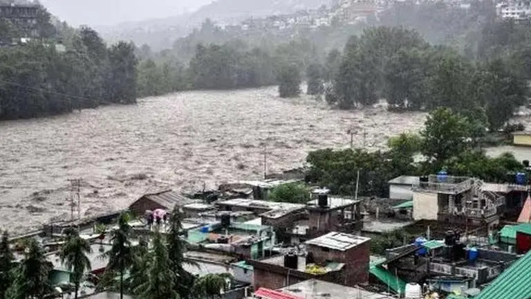Historic Mandi devastated by heavy rainfall and flooding: Rescue operations underway The Beas River overflows, submerging houses, markets, and the iconic Panchvaktra Temple, leaving the city in distress.