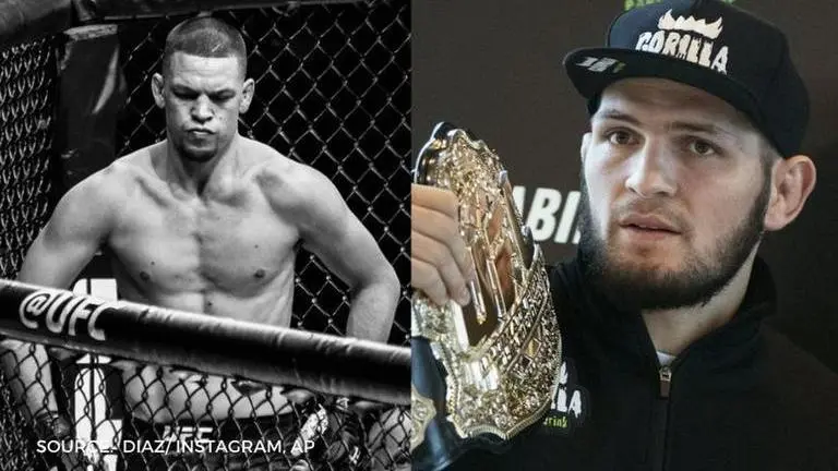 When Nate Diaz claimed he SLAPPED Khabib Nurmagomedov after a ringside altercation: Watch Nate Diaz and Khabib Nurmagomedov