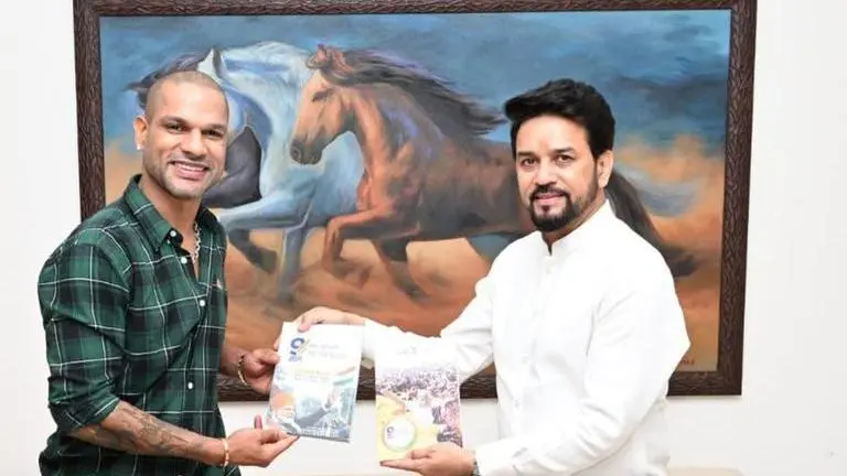 Anurag Thakur meets Shikhar Dhawan, Aman Gupta under BJP's outreach programme Anurag Thakur meets Shikhar Dhawan