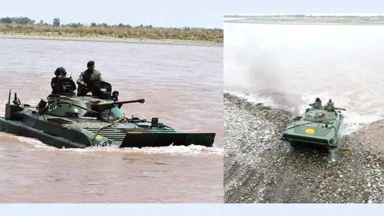 J&K: Indian Army performs floatation exercise with ICVs in Chenab River Indian Army