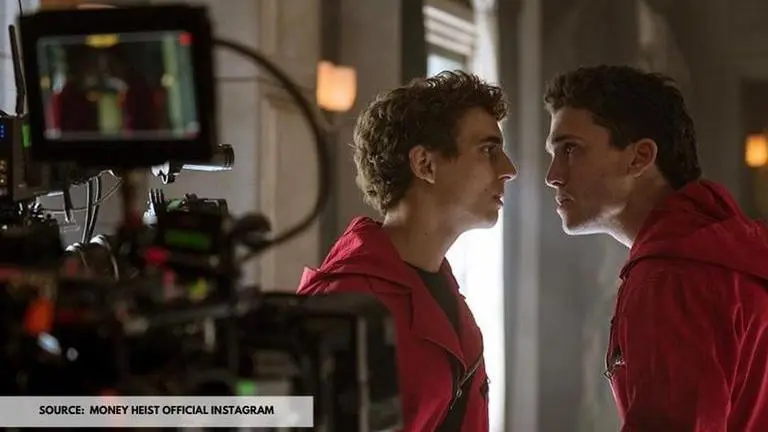 'Money Heist' Season 5: Key crew member announces "the end" of filming, shares BTS pics Miguel Herrán and Jaime Lorente as Rio and Denver in Money Heist Season 4