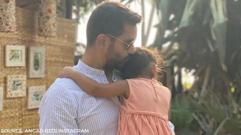 Angad Bedi is back to his ritual while daughter tries to get out of bed; see videos Angad Bedi