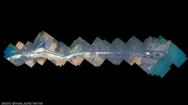 Astronaut aboard ISS shares collage of Suez Canal made up of 100 images combined together Suez Canal