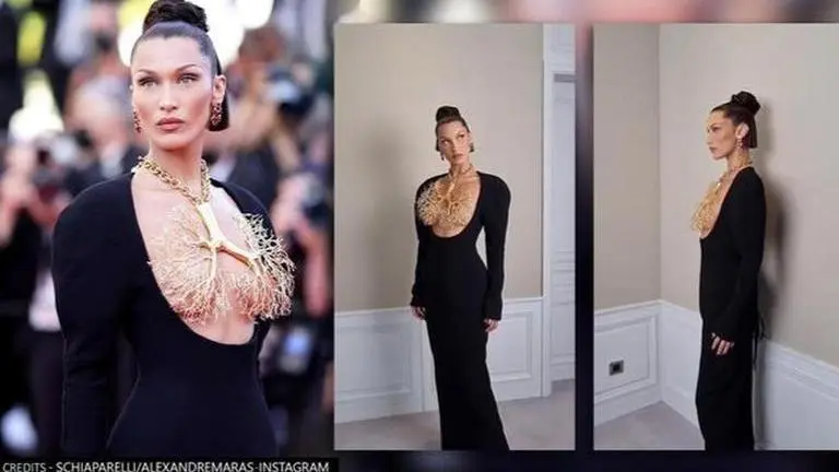 Bella Hadid looks endearing in black gown at Cannes red carpet; fans call her 'divine' Bella Hadid, 74th Cannes Film Festival, Cannes red carpet, Bella Hadid at Cannes red carpet, Bella Hadid's red carpet look