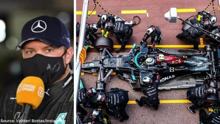 Valtteri Bottas and Mercedes F1 team pit stop