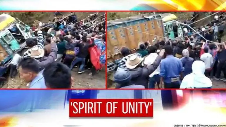 WATCH: Nagaland village unites to pull truck out of gorge in absence of administration aid Nagaland