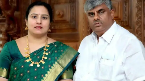 Bhavani Revanna with her husband and JDS MLA HD Revanna