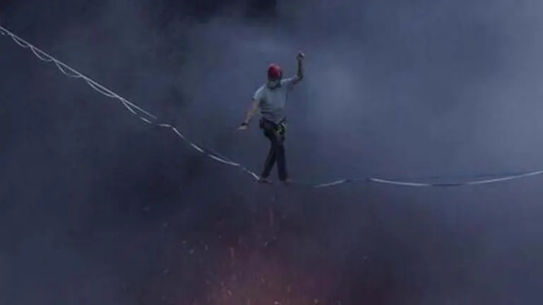 Duo creates Guinness World Record after walking on slackline over active volcano; Watch Guinness World Record