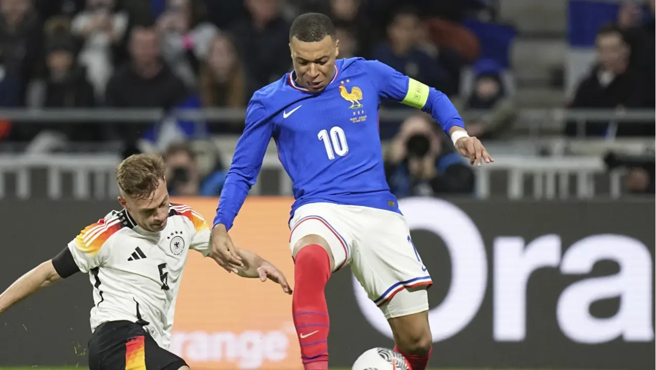 France captain Kylian Mbappe in action against Germany ahead of UEFA Euros 2024