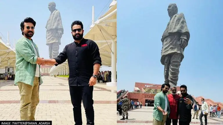 RRR, RRR team in Baroda, RR team at Statue of Unity, RRR release, RRR release event, Ram Charan, SS Rajamouli, Jr NTR
