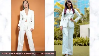 Surbhi Jyoti or Hina Khan: Who styled white jacquard pantsuit better? Surbhi Jyoti