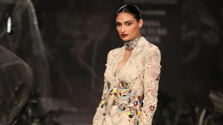 Athiya Shetty dons Anamika Khanna's beige floor-length dress at India Couture Week 2023 athiya shetty