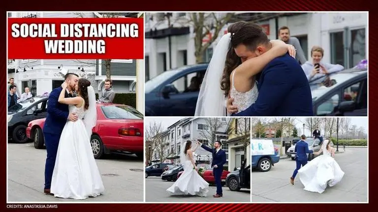 Coronavirus: Guests maintain social distancing as couple ties knot amid pandemic outbreak Coronavirus: Couple has a 'social distance' wedding occasion on street