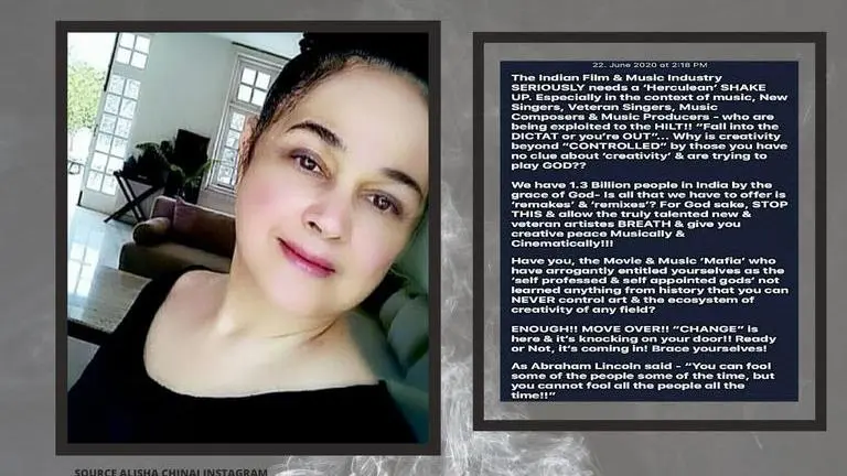 Alisha Chinai bursts 'music mafia' bubble; says 'I am gonna sit back & watch Karma reset' Alisha Chinai