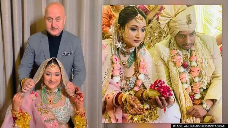 Anupam Kher shares photos from niece Vrinda's wedding, see pics of Dulari, Raju & others Anupam Kher, Dulari, Raju Kher,Vrinda Kher wedding, Anupam Kher's niece wedding