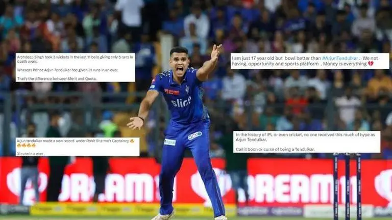 'I can bowl better'; Netizens react as Arjun Tendulkar gets hit for 31 runs in one over Arjun Tendulkar's expensive outing