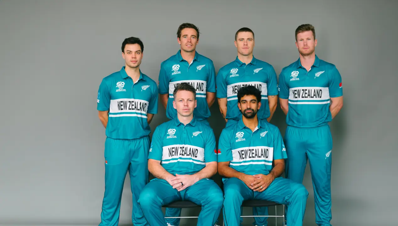 New Zealand Cricket in their team kit for the T20 World Cup 2024