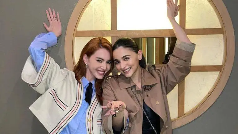 Alia Bhatt poses with Thai star Davika Hoorne at Gucci Cruise 2024 welcome bash in Seoul alia bhatt