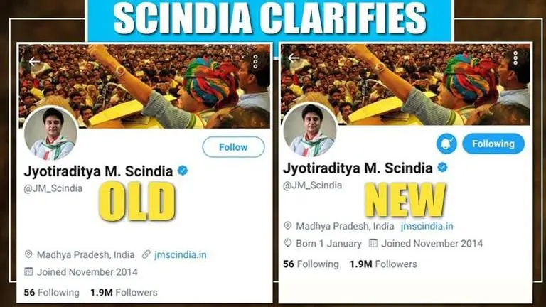 Congress mentions purged from Twitter Bio, Jyotiraditya Scindia offers sketchy explanation Jyotiraditya Scindia
