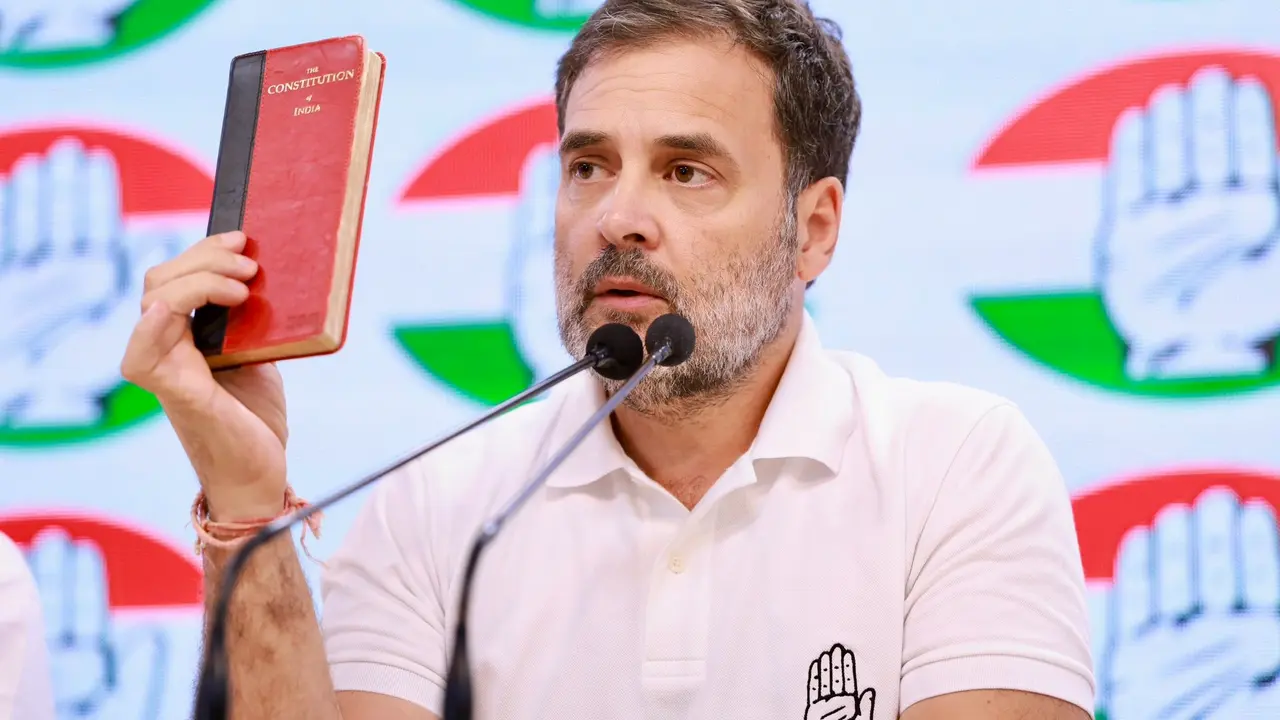 Congress leader Rahul Gandhi during a press conference